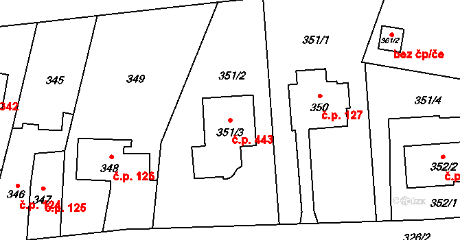 Malé Hoštice 443, Opava na parcele st. 351/3 v KÚ Malé Hoštice, Katastrální mapa