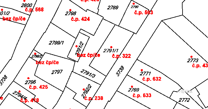 Kutná Hora-Vnitřní Město 322, Kutná Hora na parcele st. 2791/1 v KÚ Kutná Hora, Katastrální mapa