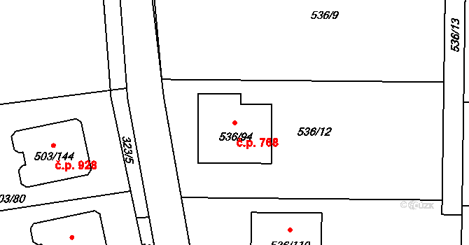 Průhonice 768 na parcele st. 536/94 v KÚ Hole u Průhonic, Katastrální mapa