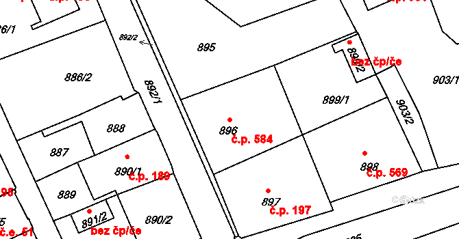 Šluknov 584 na parcele st. 896 v KÚ Šluknov, Katastrální mapa