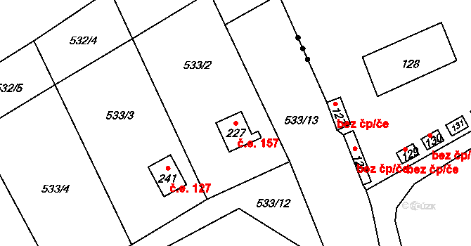Samechov 157, Chocerady na parcele st. 227 v KÚ Samechov, Katastrální mapa