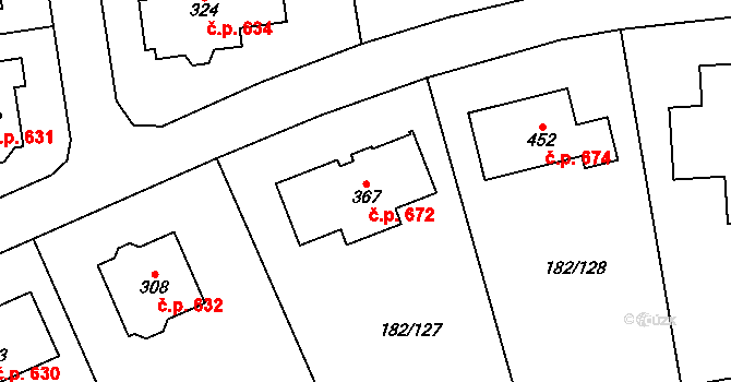 Velké Přílepy 672 na parcele st. 367 v KÚ Kamýk u Velkých Přílep, Katastrální mapa