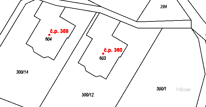 Zbečník 360, Hronov na parcele st. 603 v KÚ Zbečník, Katastrální mapa