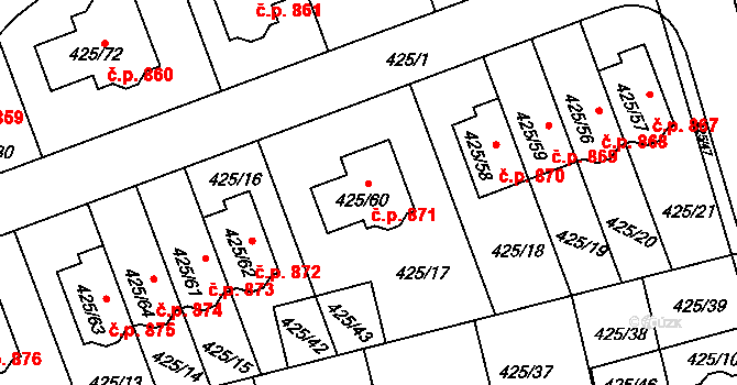 Libuš 871, Praha na parcele st. 425/60 v KÚ Libuš, Katastrální mapa