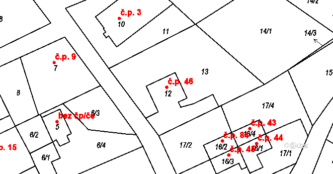 Horní Pochlovice 46, Kaceřov na parcele st. 12 v KÚ Horní Pochlovice, Katastrální mapa