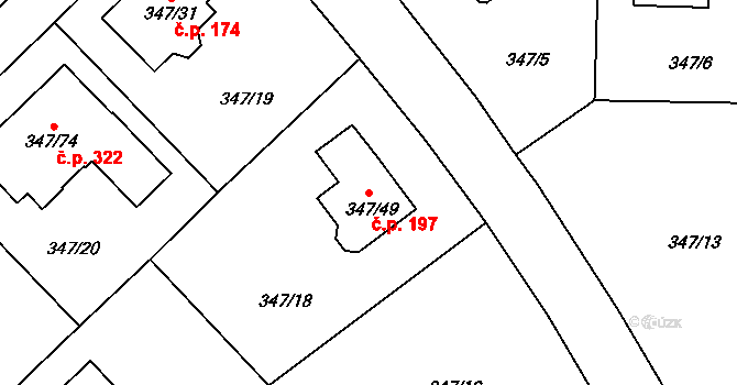 Jenišov 197 na parcele st. 347/49 v KÚ Jenišov, Katastrální mapa