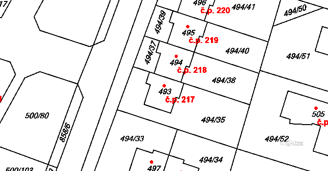 Sedlčánky 217, Čelákovice na parcele st. 493 v KÚ Sedlčánky, Katastrální mapa