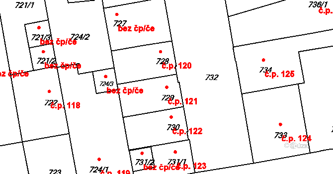 České Budějovice 4 121, České Budějovice na parcele st. 729 v KÚ České Budějovice 4, Katastrální mapa