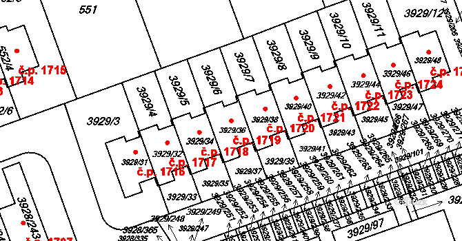 Úvaly 1719 na parcele st. 3929/36 v KÚ Úvaly u Prahy, Katastrální mapa