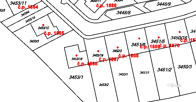 Kuřim 1867 na parcele st. 3453/19 v KÚ Kuřim, Katastrální mapa
