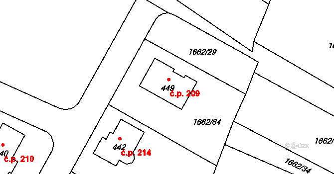 Olbramovice Ves 209, Olbramovice na parcele st. 449 v KÚ Olbramovice u Votic, Katastrální mapa