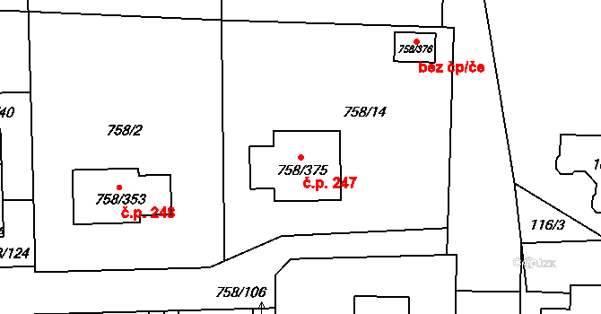 Blížejov 247 na parcele st. 758/375 v KÚ Blížejov, Katastrální mapa