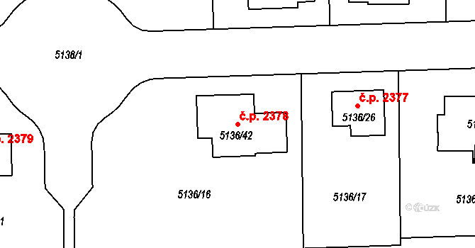 Pod Bezručovým vrchem 2378, Krnov na parcele st. 5136/42 v KÚ Krnov-Horní Předměstí, Katastrální mapa