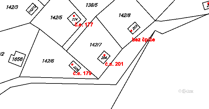 Jírovice 201, Bystřice na parcele st. 204 v KÚ Jírovice, Katastrální mapa