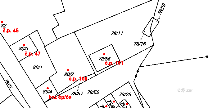 Sedlešovice 151, Nový Šaldorf-Sedlešovice na parcele st. 78/56 v KÚ Sedlešovice, Katastrální mapa