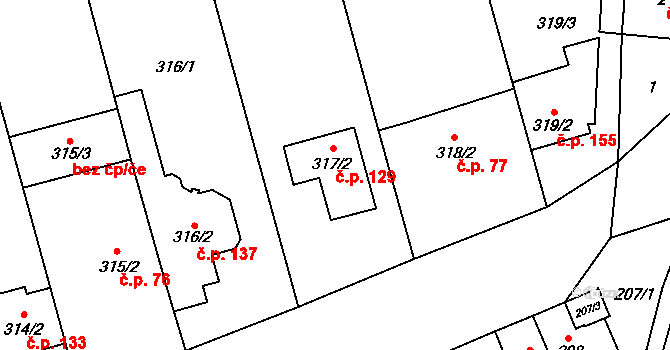 Popovice 129 na parcele st. 317/2 v KÚ Popovice u Rajhradu, Katastrální mapa