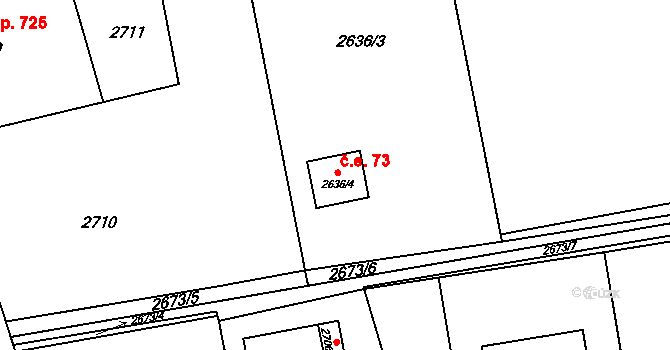 Dolní Lutyně 73 na parcele st. 2636/4 v KÚ Dolní Lutyně, Katastrální mapa