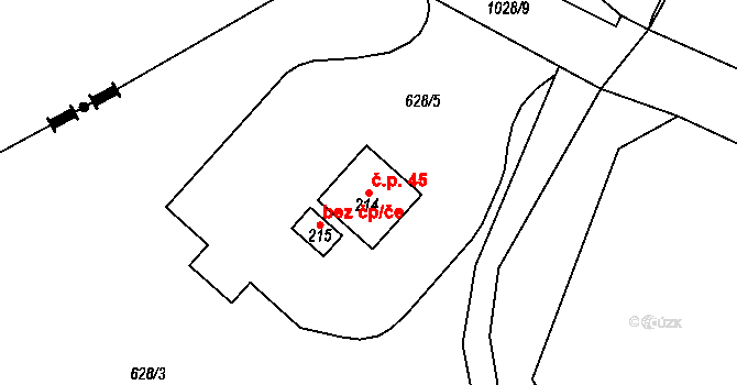 Rožany 45, Šluknov na parcele st. 214 v KÚ Rožany, Katastrální mapa