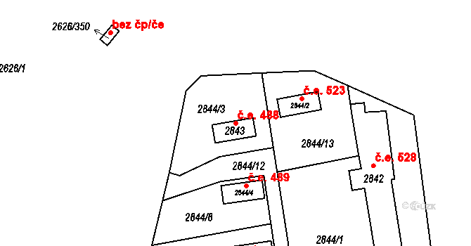 Doksy 488 na parcele st. 2843 v KÚ Doksy u Máchova jezera, Katastrální mapa