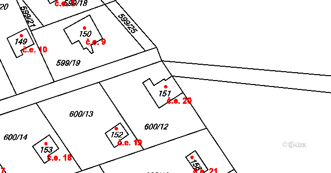 Heřmaň 20 na parcele st. 151 v KÚ Heřmaň, Katastrální mapa