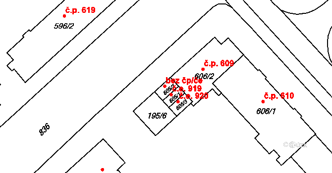 Sezimovo Ústí 918 na parcele st. 605/2 v KÚ Sezimovo Ústí, Katastrální mapa