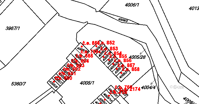 Znojmo 853 na parcele st. 4005/25 v KÚ Znojmo-město, Katastrální mapa