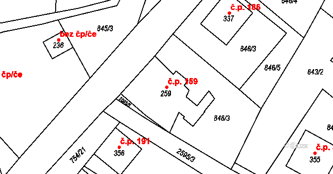 Ludkovice 159 na parcele st. 259 v KÚ Ludkovice, Katastrální mapa