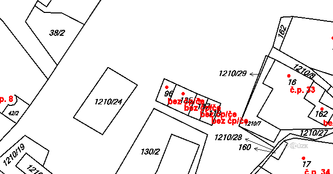Kamenice 38692643 na parcele st. 96 v KÚ Řehořov, Katastrální mapa