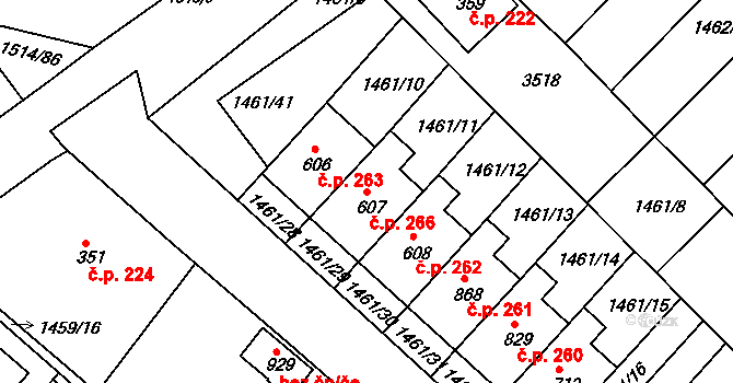 Pozlovice 266 na parcele st. 607 v KÚ Pozlovice, Katastrální mapa