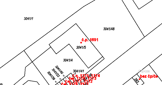 Střekov 1691, Ústí nad Labem na parcele st. 3041/5 v KÚ Střekov, Katastrální mapa