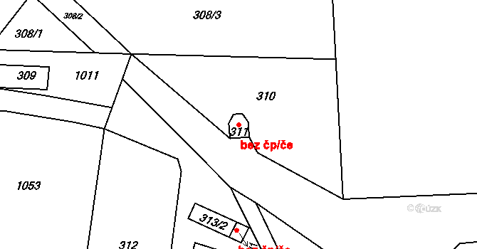 Jevišovka 42504643 na parcele st. 311 v KÚ Jevišovka, Katastrální mapa