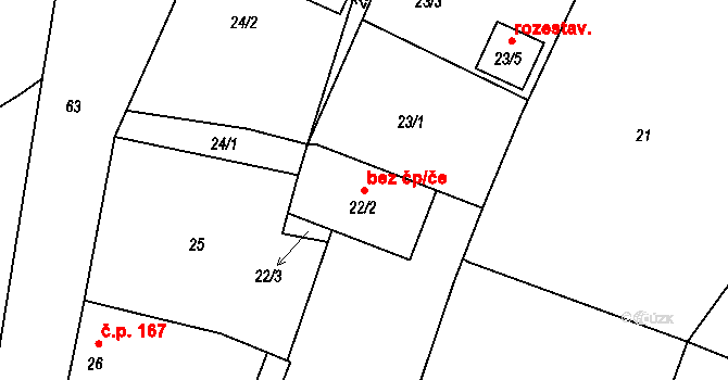 Srubec 42701643 na parcele st. 22/2 v KÚ Srubec, Katastrální mapa