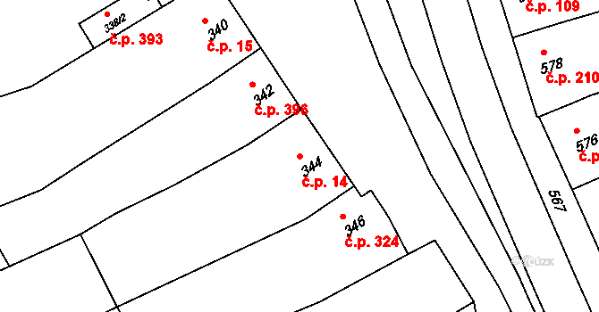 Bošovice 14 na parcele st. 344 v KÚ Bošovice, Katastrální mapa