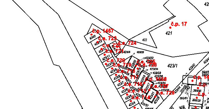 Ráj 721, Karviná na parcele st. 423/11 v KÚ Ráj, Katastrální mapa