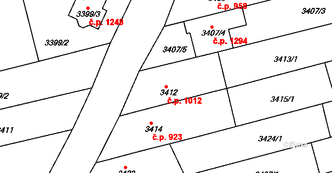 Vlčnov 1012 na parcele st. 3412 v KÚ Vlčnov, Katastrální mapa