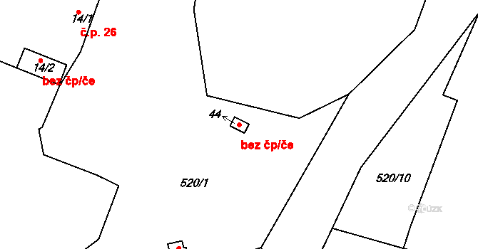 Cheb 48493643 na parcele st. 44 v KÚ Loužek, Katastrální mapa