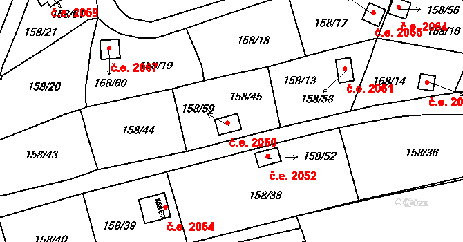Domanínek 2060, Bystřice nad Pernštejnem na parcele st. 158/59 v KÚ Domanínek, Katastrální mapa