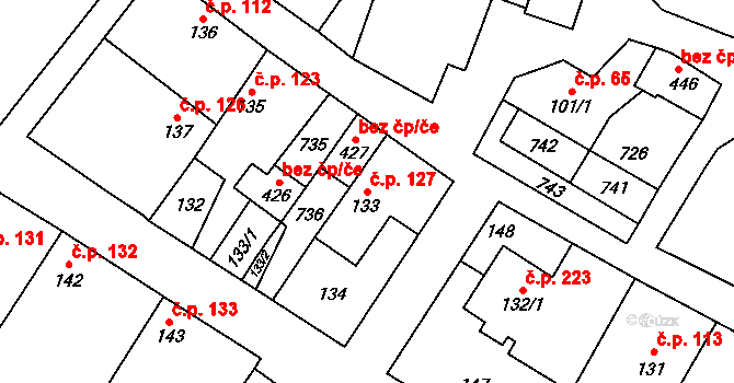 Chroustovice 127 na parcele st. 133 v KÚ Chroustovice, Katastrální mapa