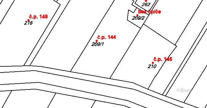 Chvalkovice 144 na parcele st. 209/1 v KÚ Chvalkovice, Katastrální mapa