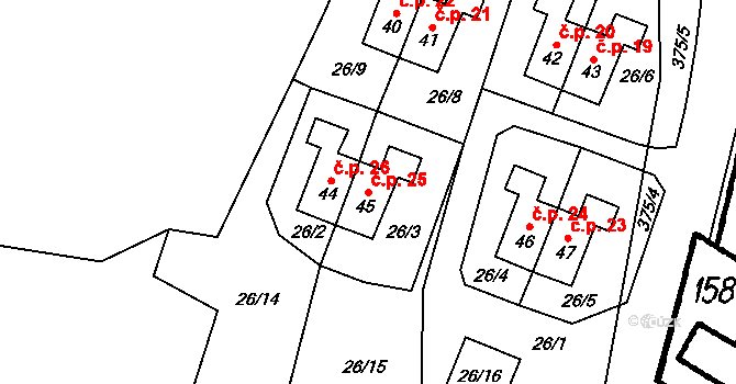Krukanice 25, Pernarec na parcele st. 45 v KÚ Krukanice, Katastrální mapa