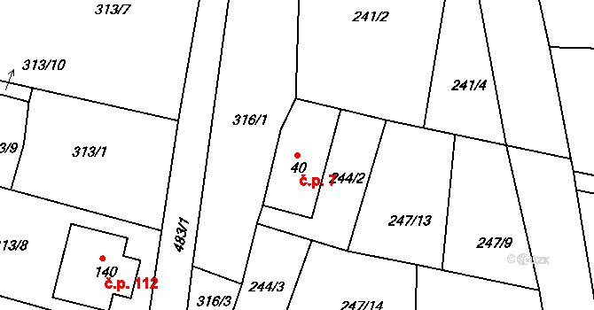 Dobrošov 7, Náchod na parcele st. 40 v KÚ Dobrošov, Katastrální mapa