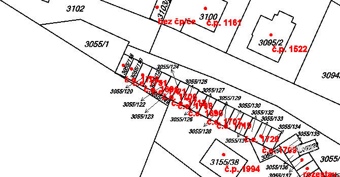 Děčín VI-Letná 1712, Děčín na parcele st. 3055/123 v KÚ Podmokly, Katastrální mapa