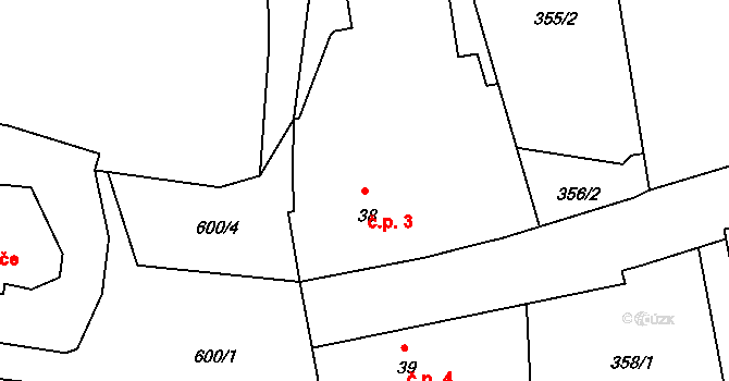 Černice 3, Mojné na parcele st. 38 v KÚ Rájov-Černice, Katastrální mapa