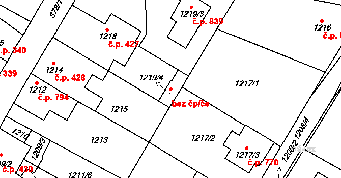 Kosmonosy 88502643 na parcele st. 1219/4 v KÚ Kosmonosy, Katastrální mapa