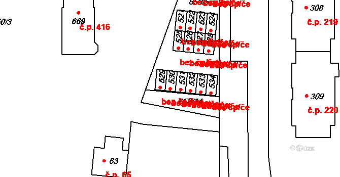 Písek 90636643 na parcele st. 530 v KÚ Hradiště u Písku, Katastrální mapa