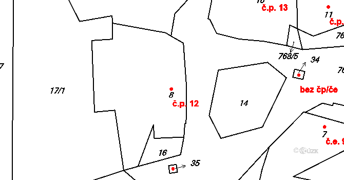 Měrčín 12, Čížkov na parcele st. 8 v KÚ Měrčín, Katastrální mapa