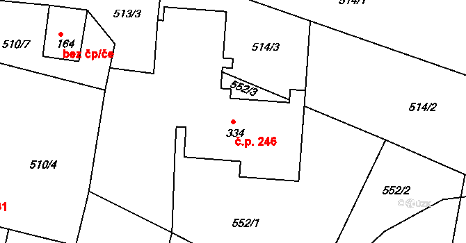 Herálec 246 na parcele st. 334 v KÚ Herálec, Katastrální mapa