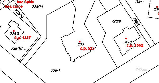Rychnov nad Kněžnou 525 na parcele st. 729 v KÚ Rychnov nad Kněžnou, Katastrální mapa