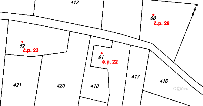 Řečice 22, Zábřezí-Řečice na parcele st. 61 v KÚ Zábřezí, Katastrální mapa