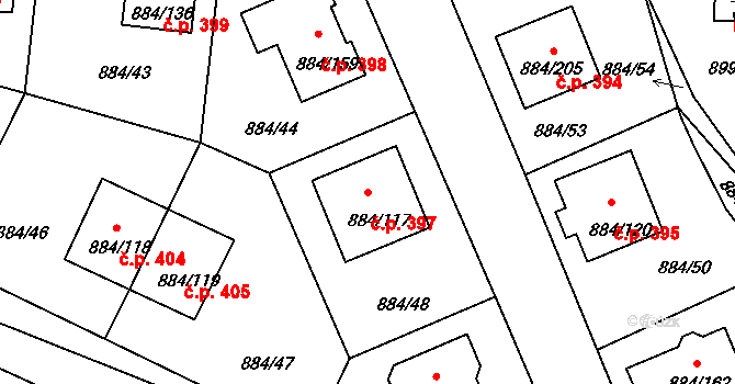 Štěnovice 397 na parcele st. 884/117 v KÚ Štěnovice, Katastrální mapa